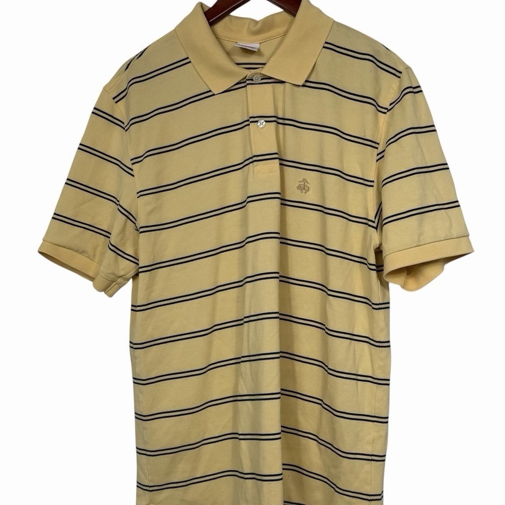 Brooks Brothers Performance Polo Shirt Mens Large Yellow Blue Striped‎ Cotton